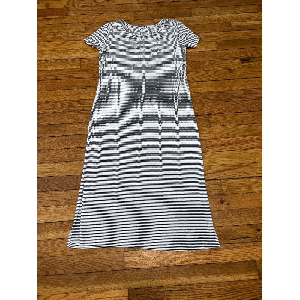 Old Navy Womens Shirt Dress Size XS Black White Striped Stretch Rayon Midi